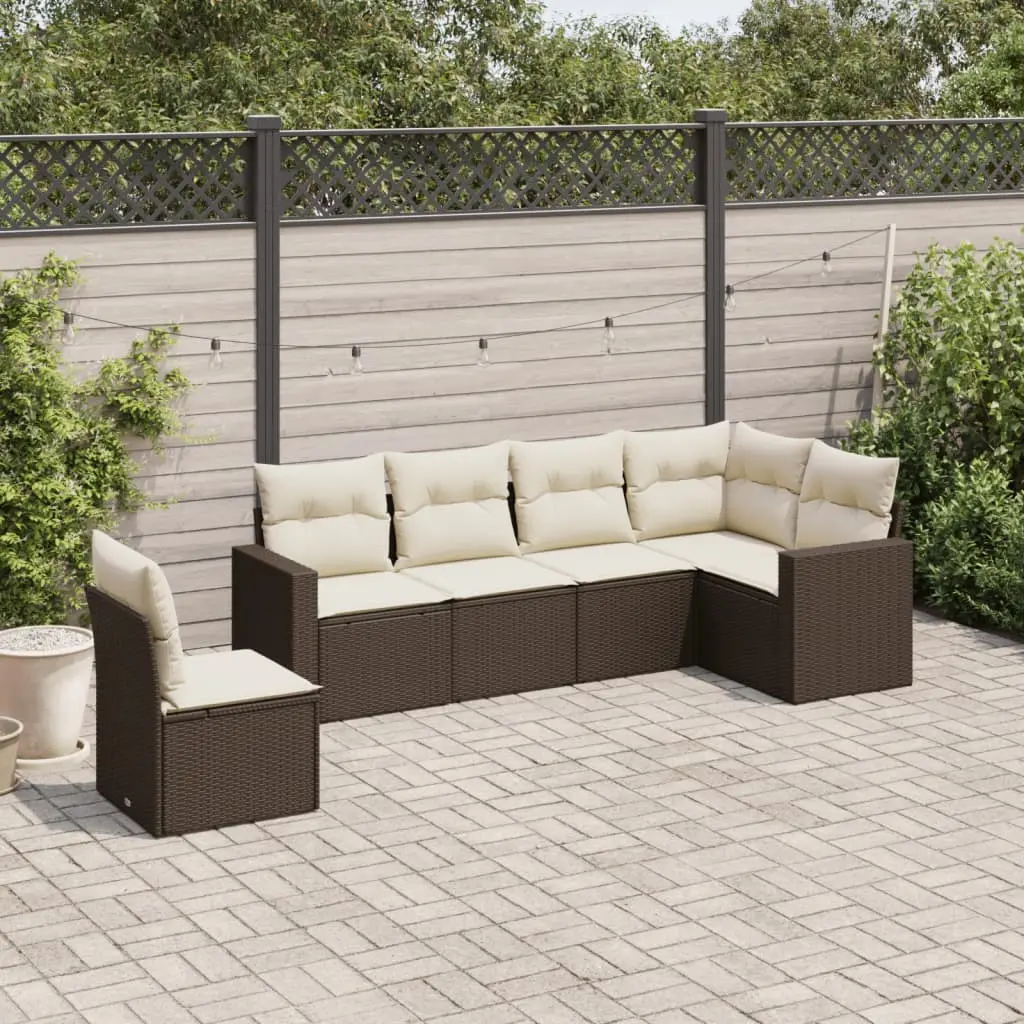 Set Divano da Giardino 6 pz con Cuscini Marrone in Polyrattan