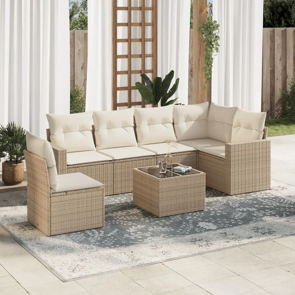 vidaXL Set Divani da Giardino 7 pz con Cuscini Beige in Polyrattan