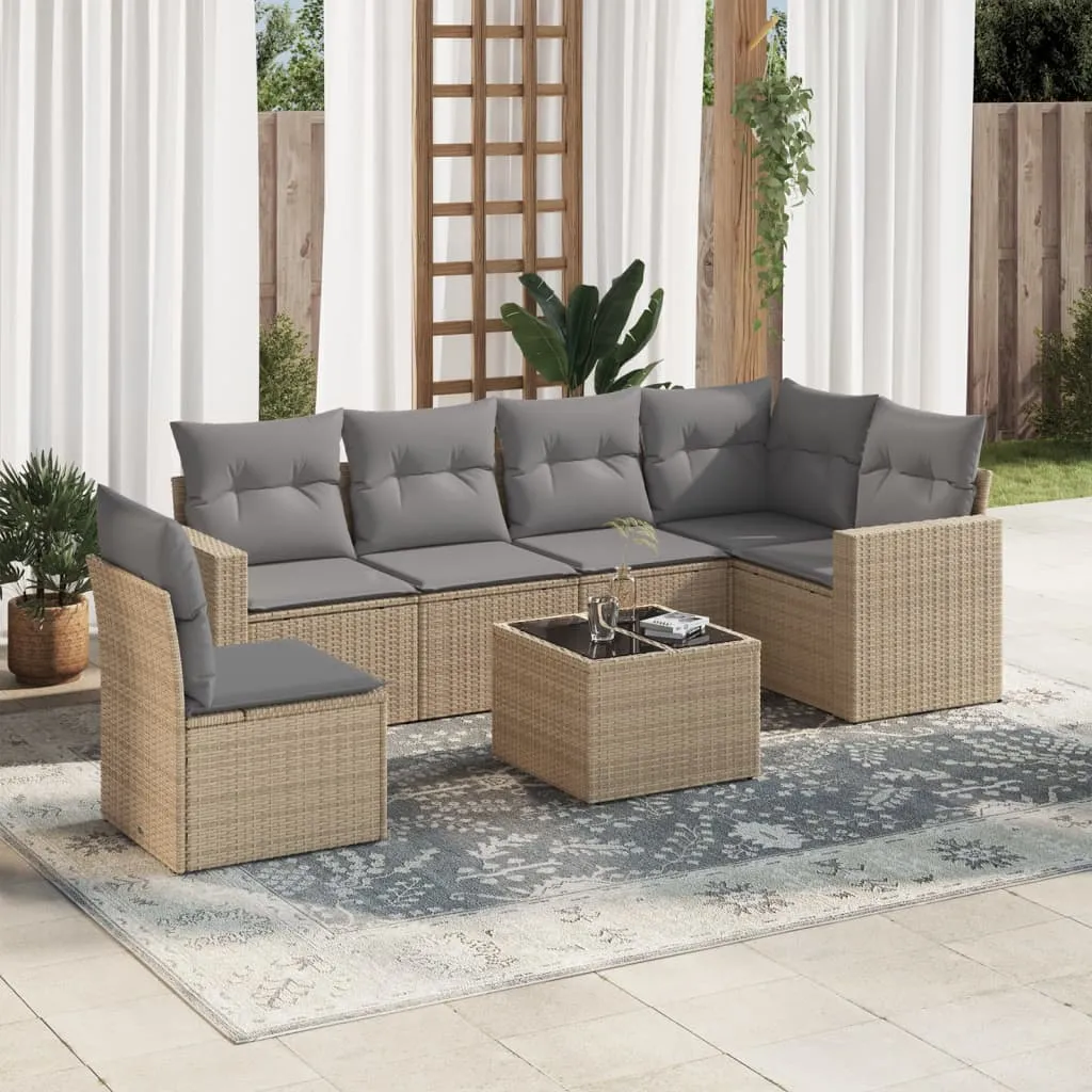 vidaXL Set Divani da Giardino 7 pz con Cuscini Beige in Polyrattan