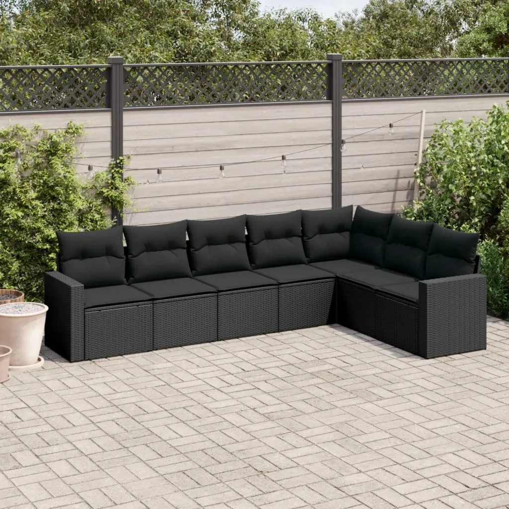 vidaXL Set Divani da Giardino con Cuscini 7pz Nero Polyrattan