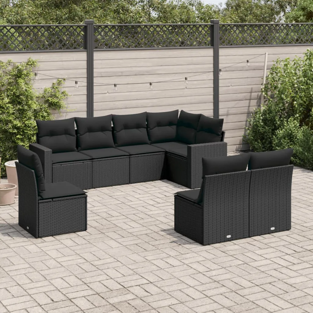 vidaXL Set Divani da Giardino con Cuscini 8 pz Nero in Polyrattan