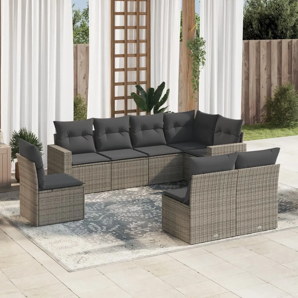 vidaXL Set Divano da Giardino 8 pz con Cuscini Grigio in Polyrattan