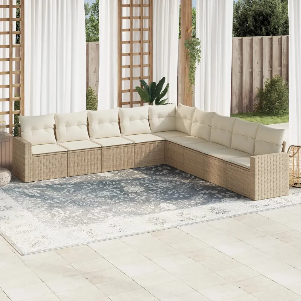 vidaXL Set Divano da Giardino 9 pz con Cuscini Beige in Polyrattan