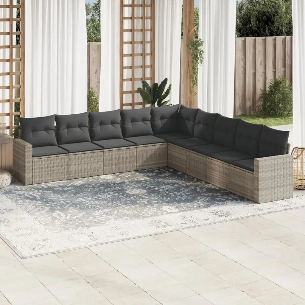 Set Divano da Giardino 9pz con Cuscini Grigio Chiaro Polyrattan