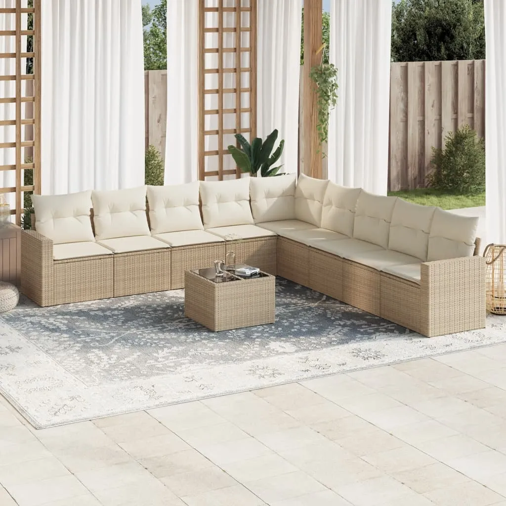 vidaXL Set Divano da Giardino 10 pz con Cuscini Beige in Polyrattan