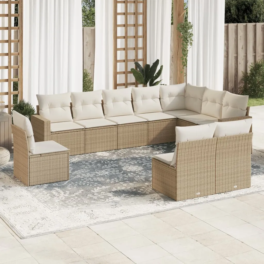 vidaXL Set Divano da Giardino 10 pz con Cuscini Beige in Polyrattan