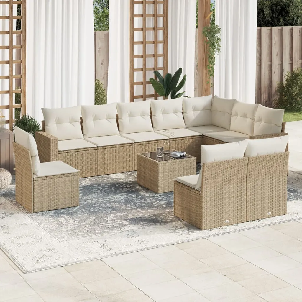 vidaXL Set Divani da Giardino 11 pz con Cuscini Beige in Polyrattan