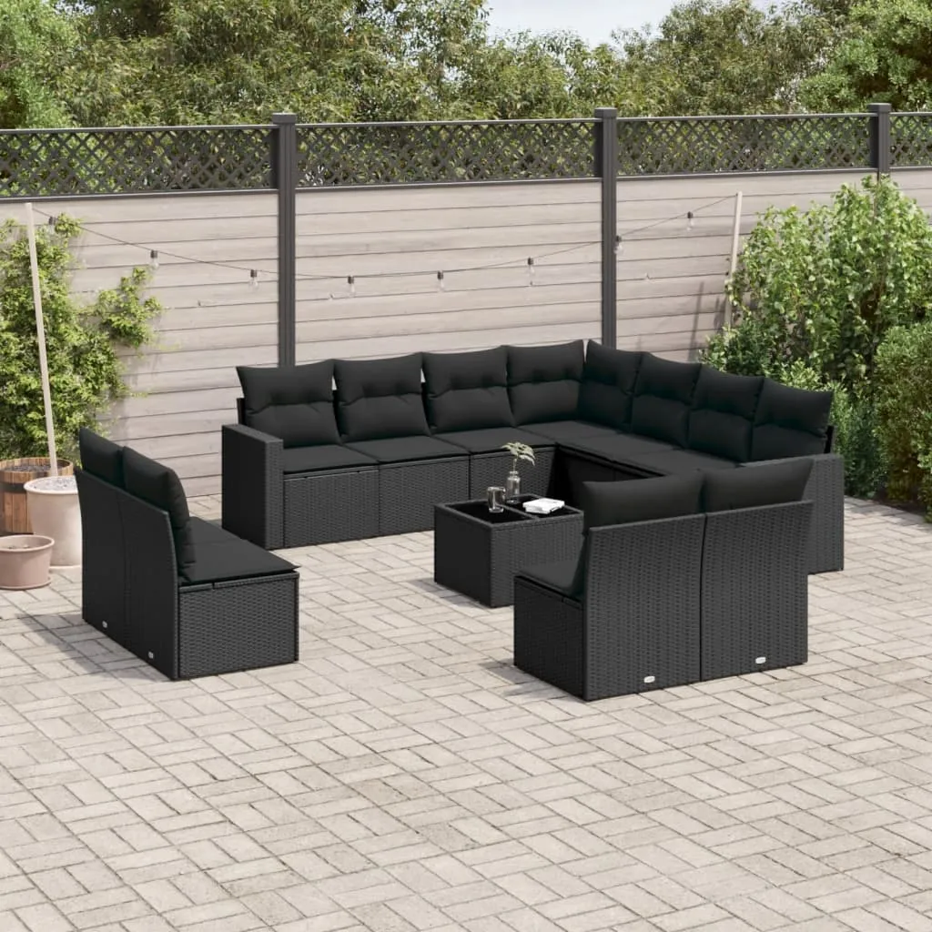 vidaXL Set Divani da Giardino 12 pz con Cuscini Nero in Polyrattan