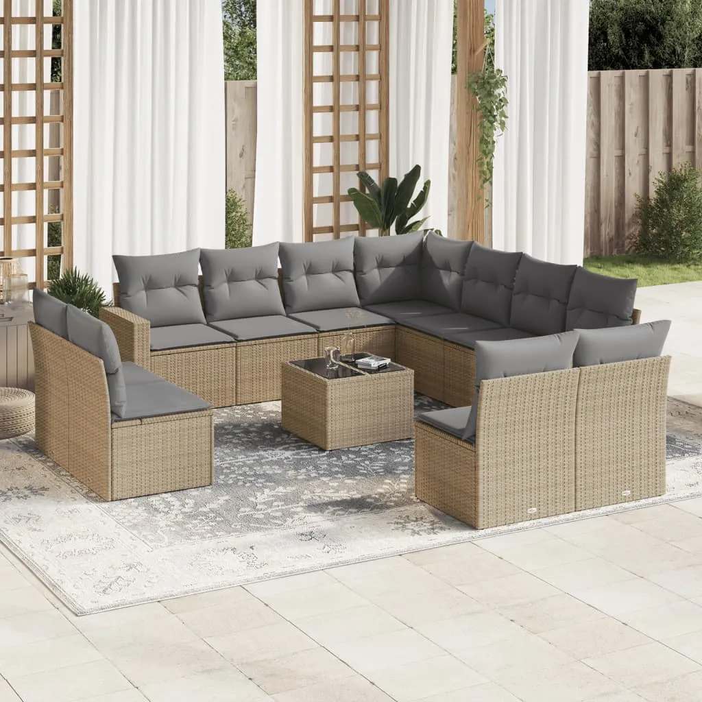 vidaXL Set Divani da Giardino 12 pz con Cuscini Beige in Polyrattan