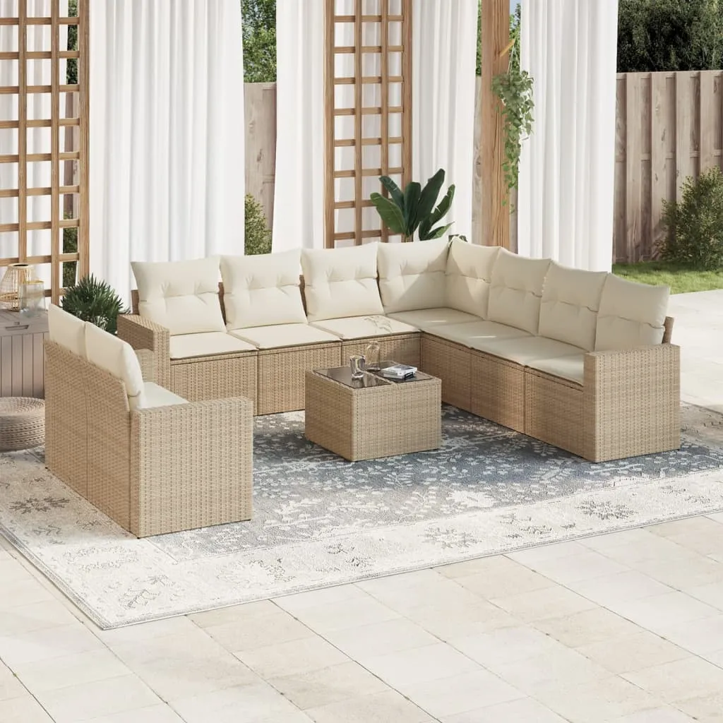 vidaXL Set Divano da Giardino 10 pz con Cuscini Beige in Polyrattan