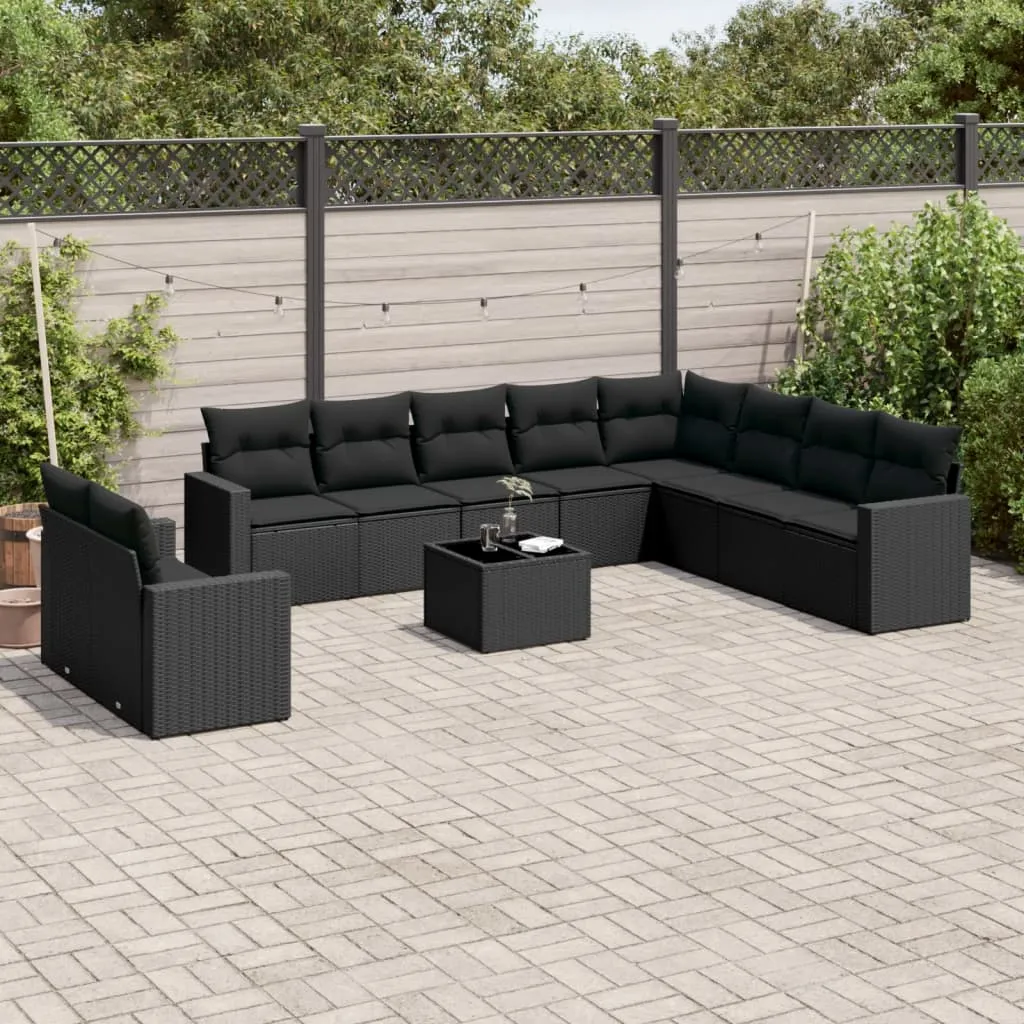 vidaXL Set Divani da Giardino 11 pz con Cuscini in Polyrattan Nero