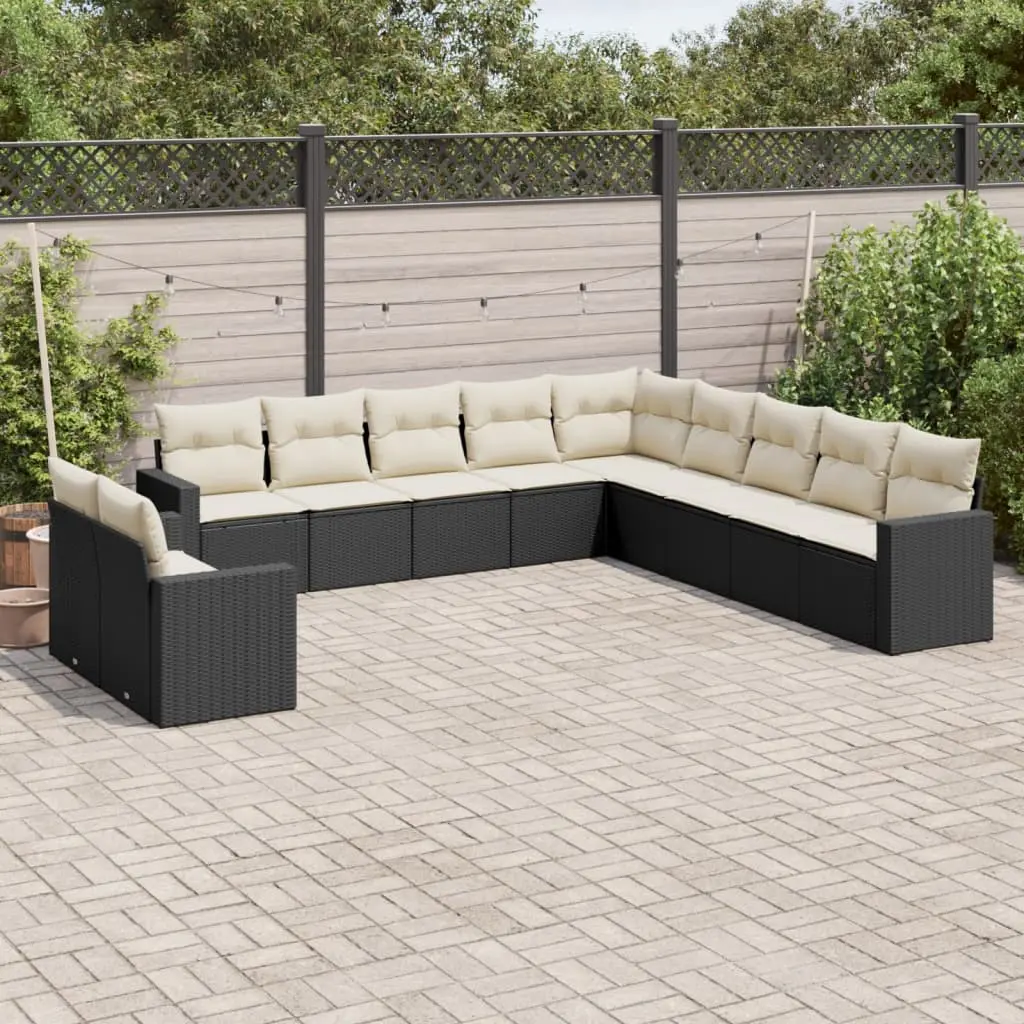 Set Divani da Giardino 11 pz con Cuscini in Polyrattan Nero