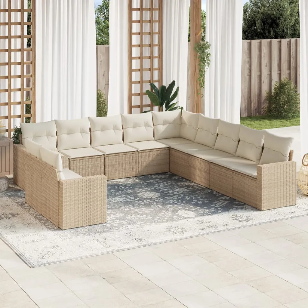 vidaXL Set Divani da Giardino 11 pz con Cuscini Beige in Polyrattan