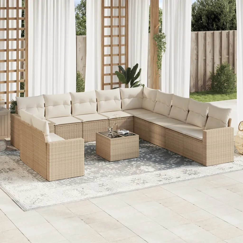 vidaXL Set Divani da Giardino 12 pz con Cuscini Beige in Polyrattan