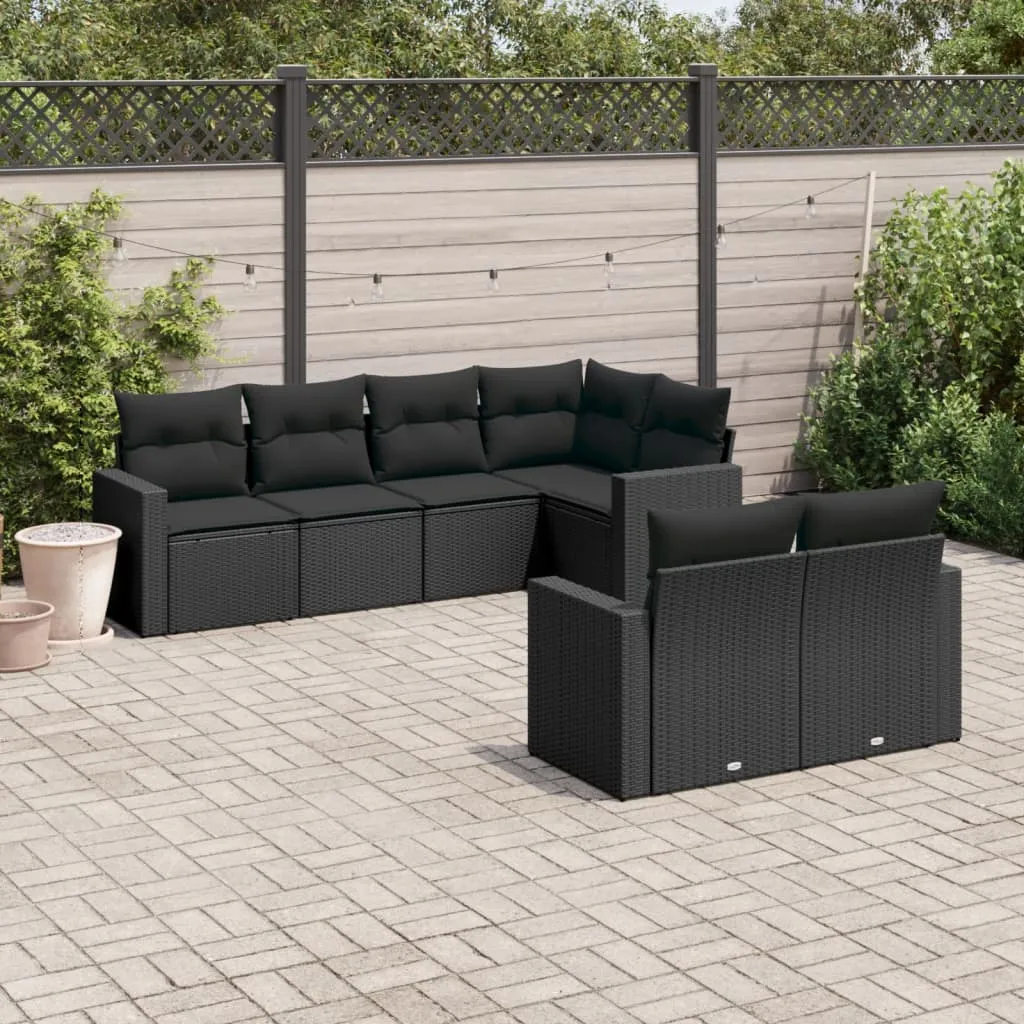 vidaXL Set Divani da Giardino con Cuscini 7pz Nero Polyrattan