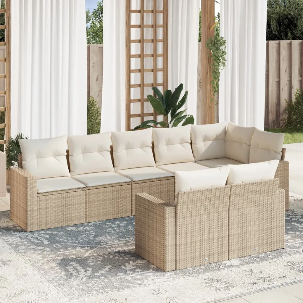 vidaXL Set Divano da Giardino 8 pz con Cuscini Beige in Polyrattan