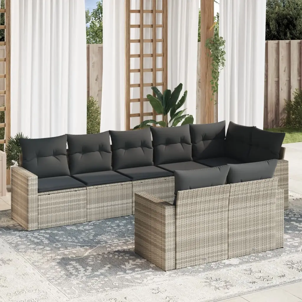 Set Divano da Giardino 8pz con Cuscini Grigio Chiaro Polyrattan