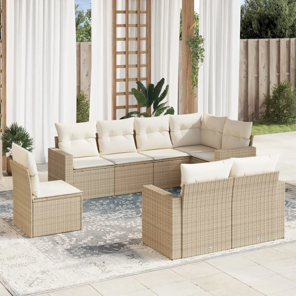 vidaXL Set Divano da Giardino 8 pz con Cuscini Beige in Polyrattan