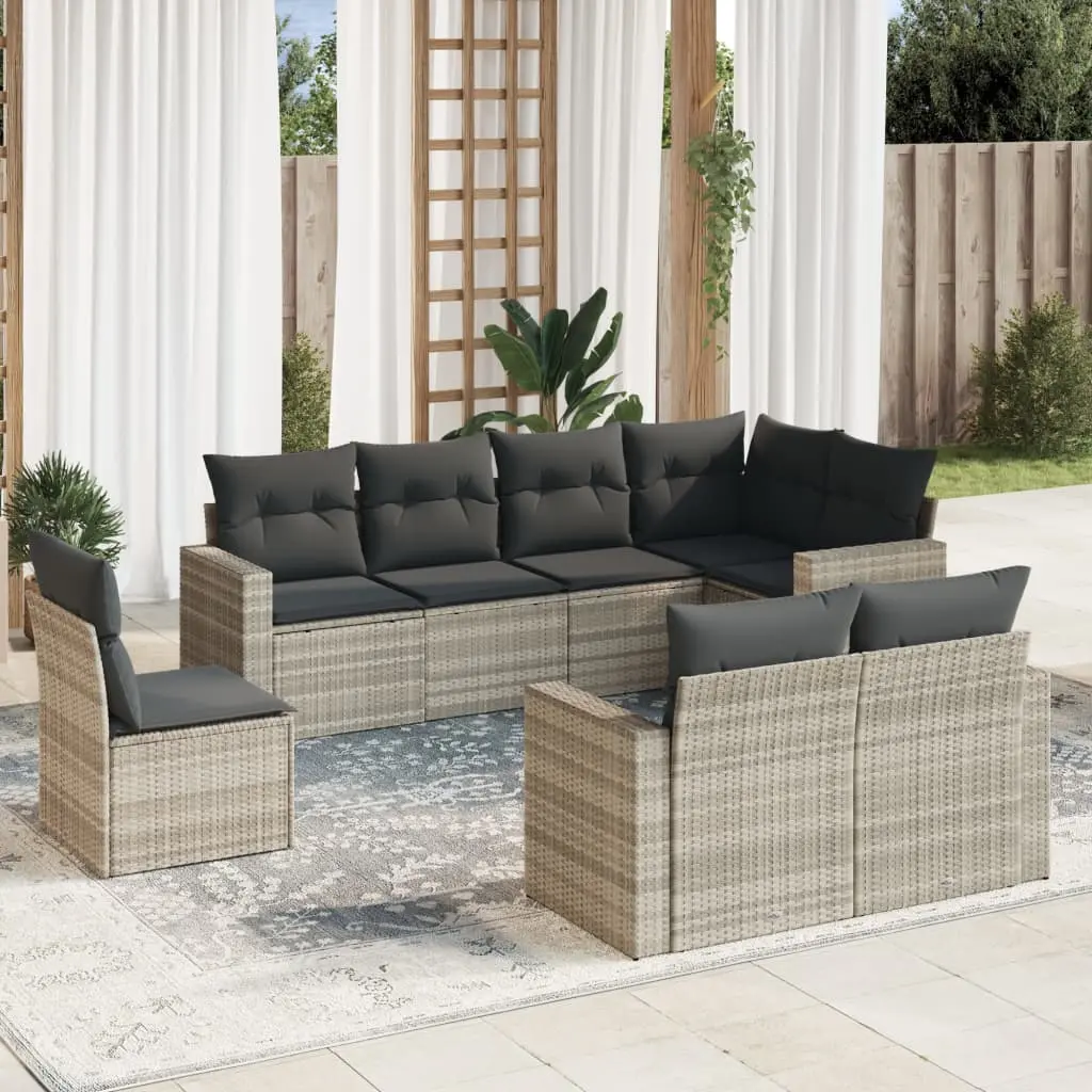 Set Divano da Giardino 8pz con Cuscini Grigio Chiaro Polyrattan