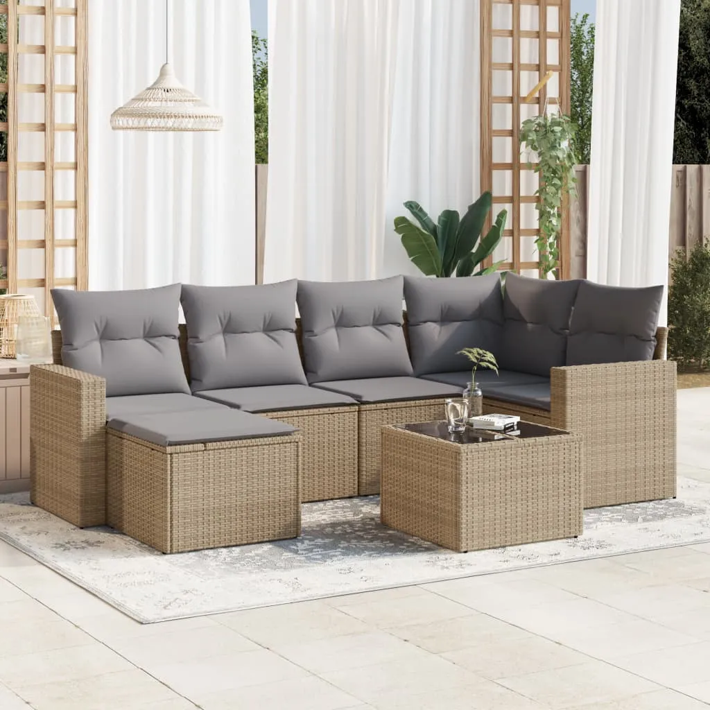 vidaXL Set Divani da Giardino 7 pz con Cuscini Beige in Polyrattan