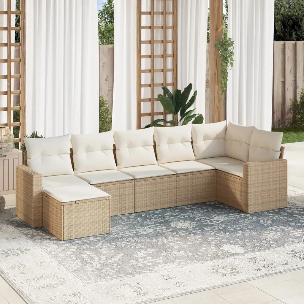 vidaXL Set Divani da Giardino 7 pz con Cuscini Beige in Polyrattan