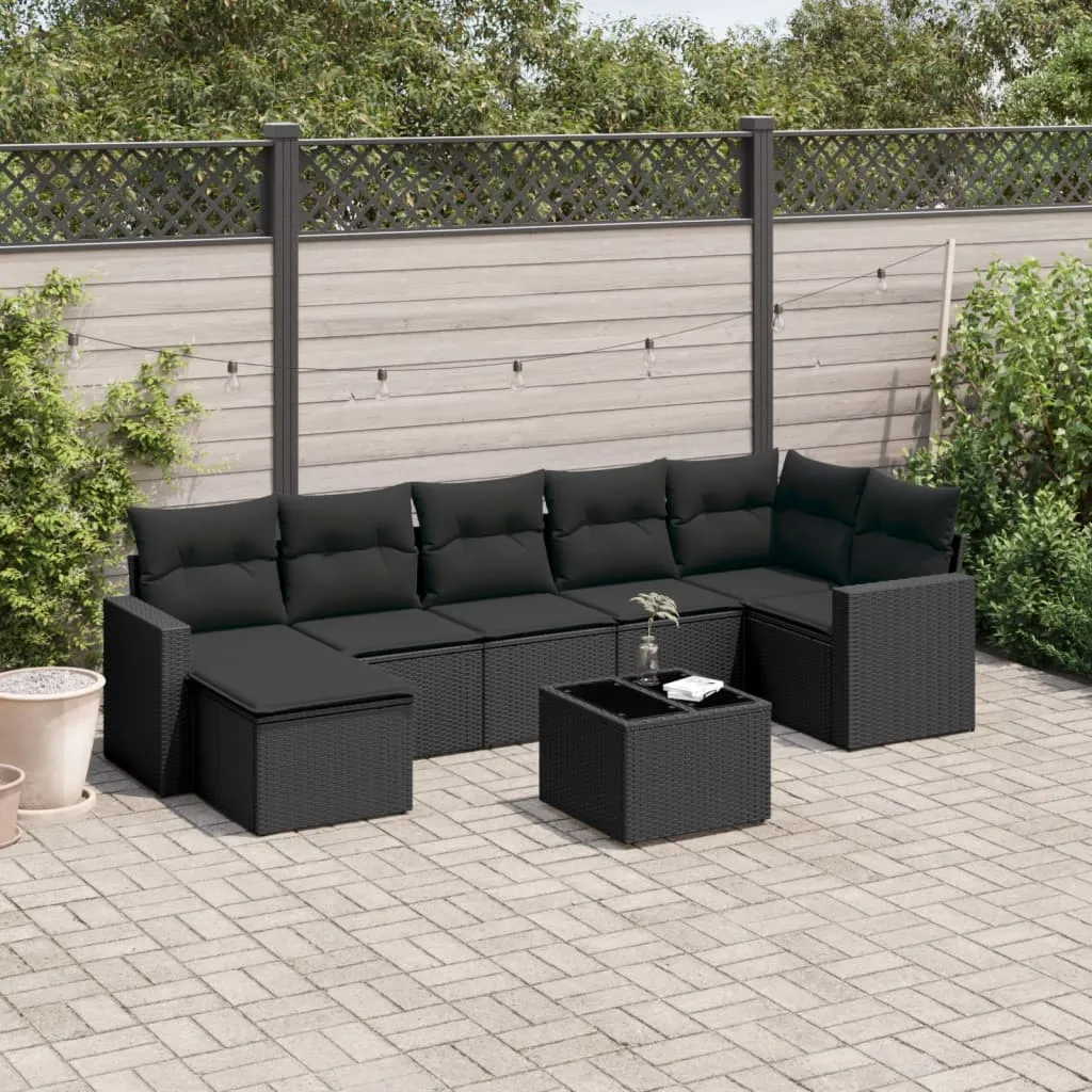 vidaXL Set Divani da Giardino con Cuscini 8 pz Nero in Polyrattan