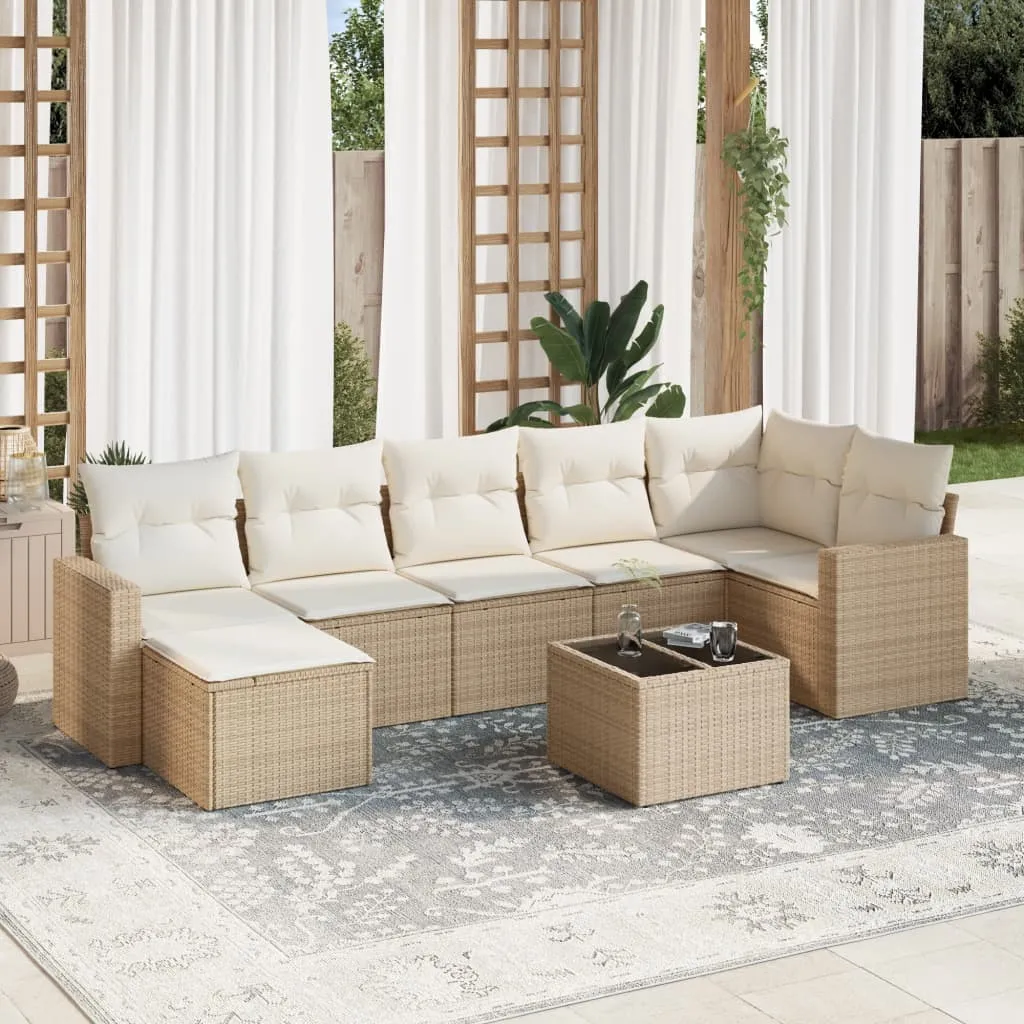 vidaXL Set Divano da Giardino 8 pz con Cuscini Beige in Polyrattan