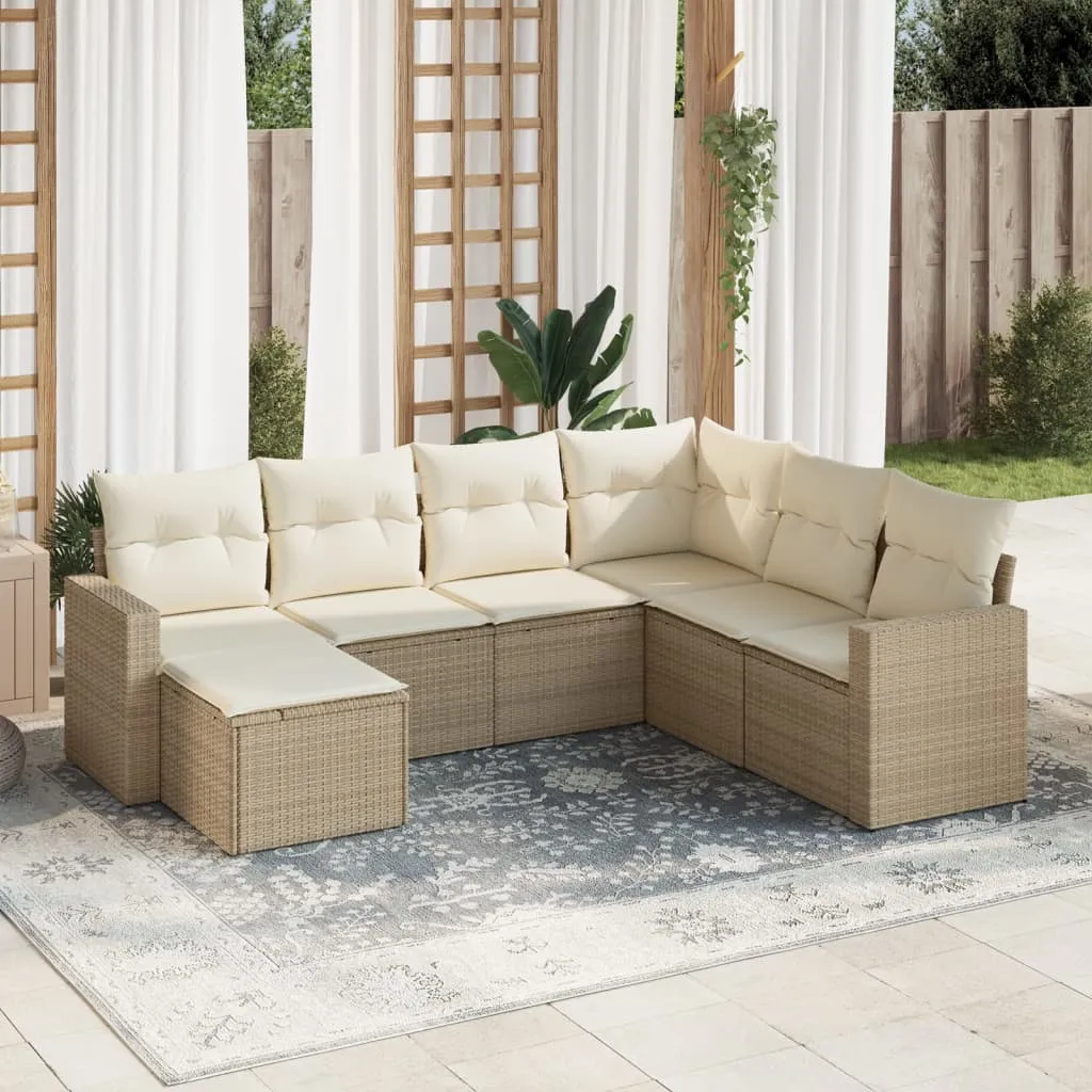 vidaXL Set Divani da Giardino 7 pz con Cuscini Beige in Polyrattan