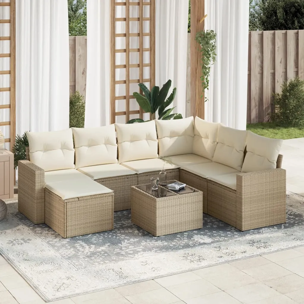 vidaXL Set Divano da Giardino 8 pz con Cuscini Beige in Polyrattan