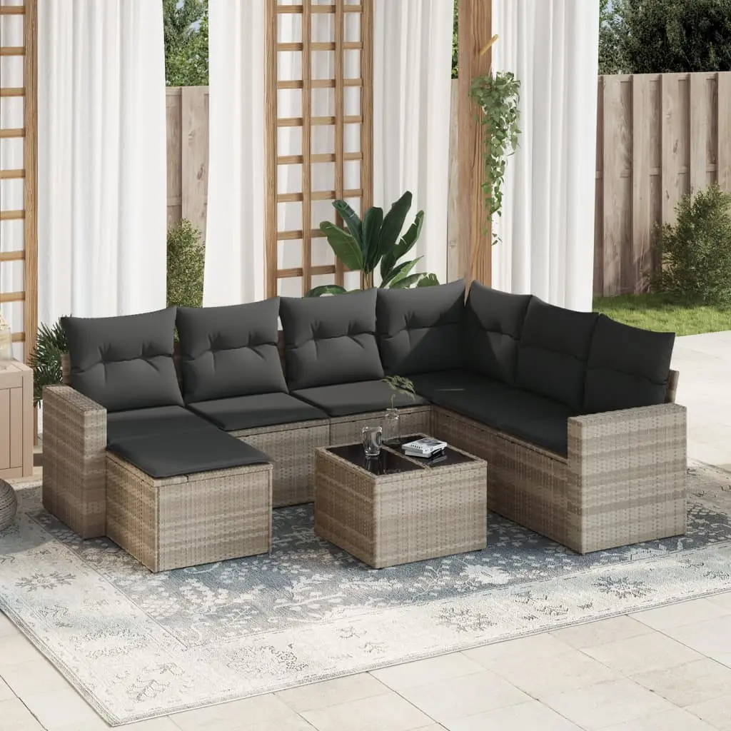 Set Divano da Giardino 8pz con Cuscini Grigio Chiaro Polyrattan