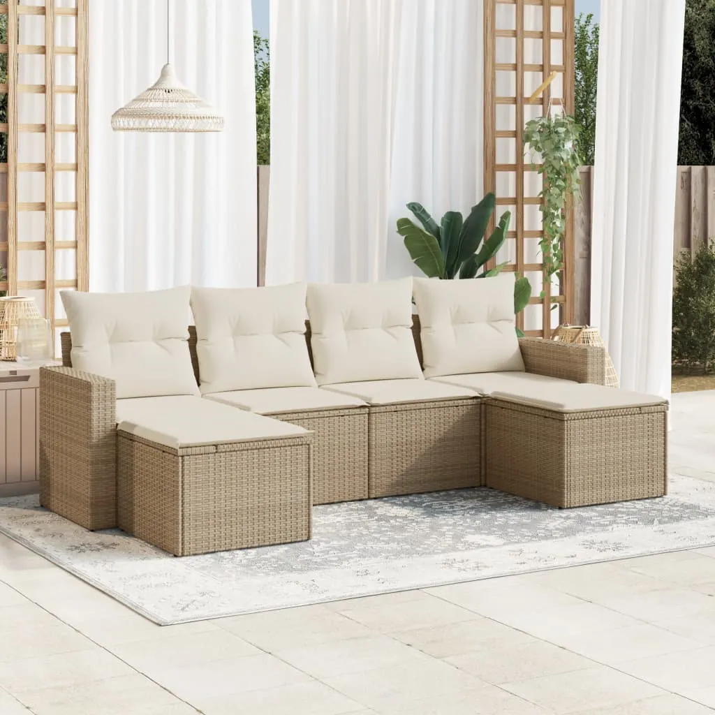 vidaXL Set Divano da Giardino 6 pz con Cuscini Beige in Polyrattan