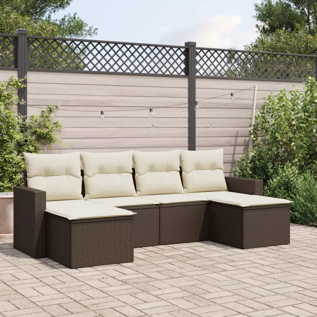 Set Divano da Giardino 6 pz con Cuscini Marrone in Polyrattan