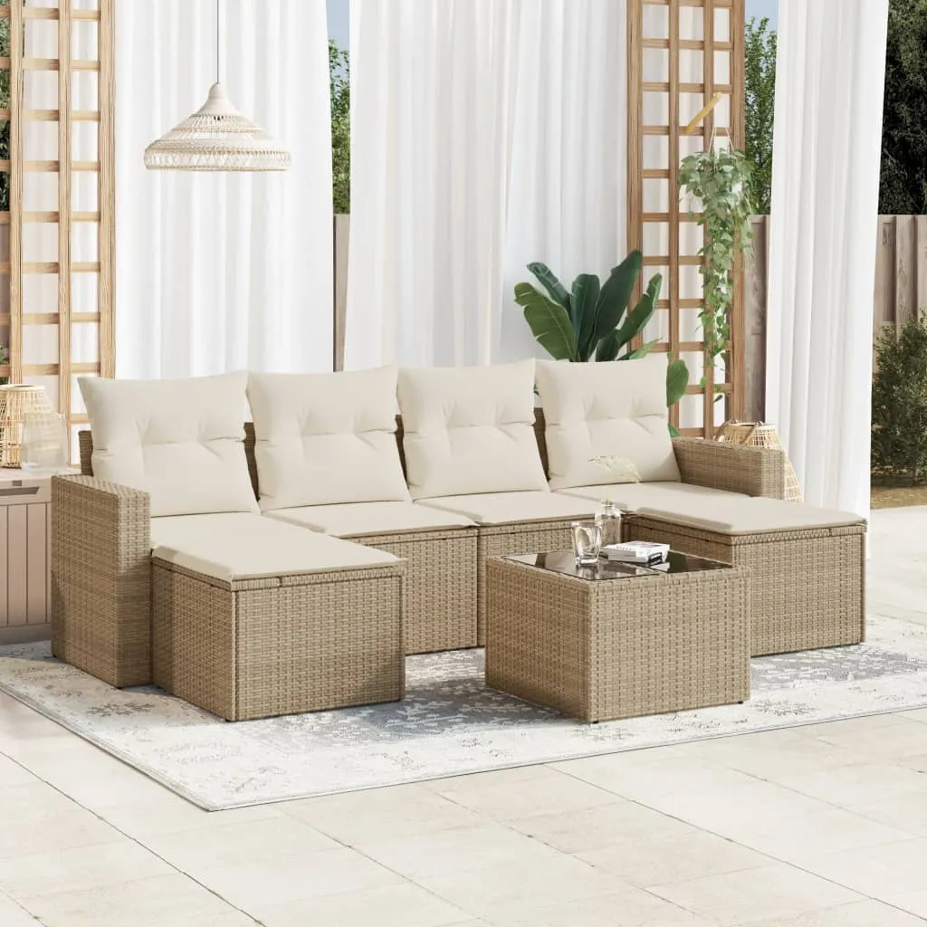 vidaXL Set Divani da Giardino 7 pz con Cuscini Beige in Polyrattan