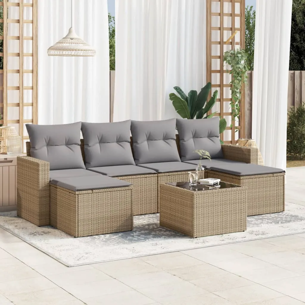 vidaXL Set Divani da Giardino 7 pz con Cuscini Beige in Polyrattan