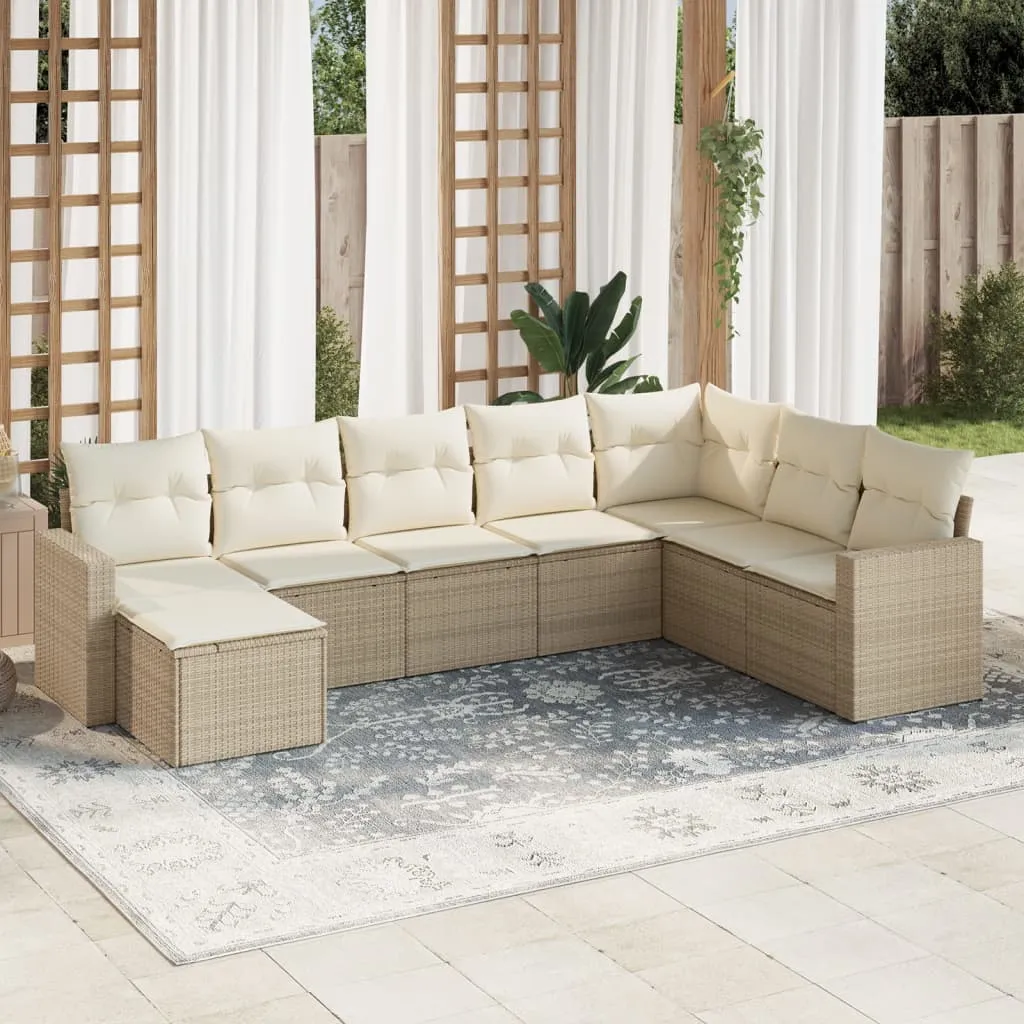 vidaXL Set Divano da Giardino 8 pz con Cuscini Beige in Polyrattan