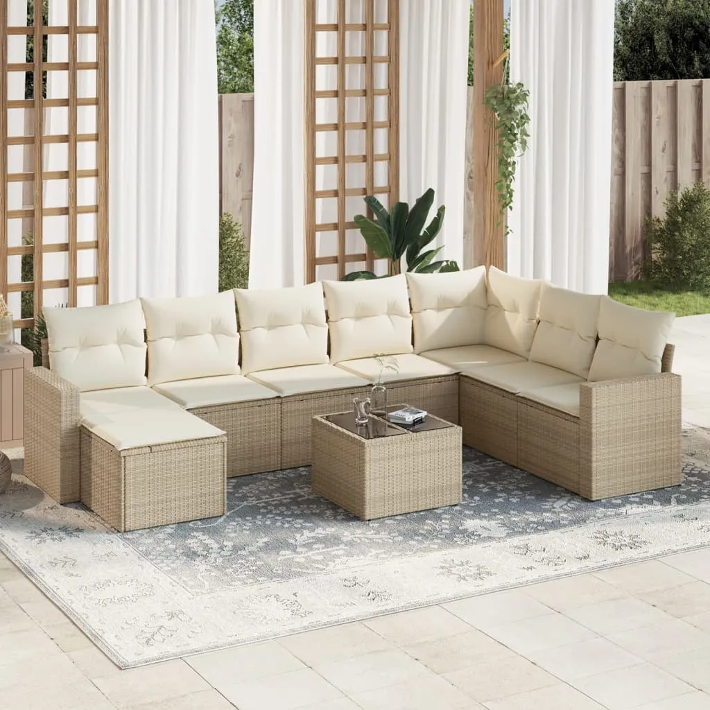 vidaXL Set Divano da Giardino 9 pz con Cuscini Beige in Polyrattan