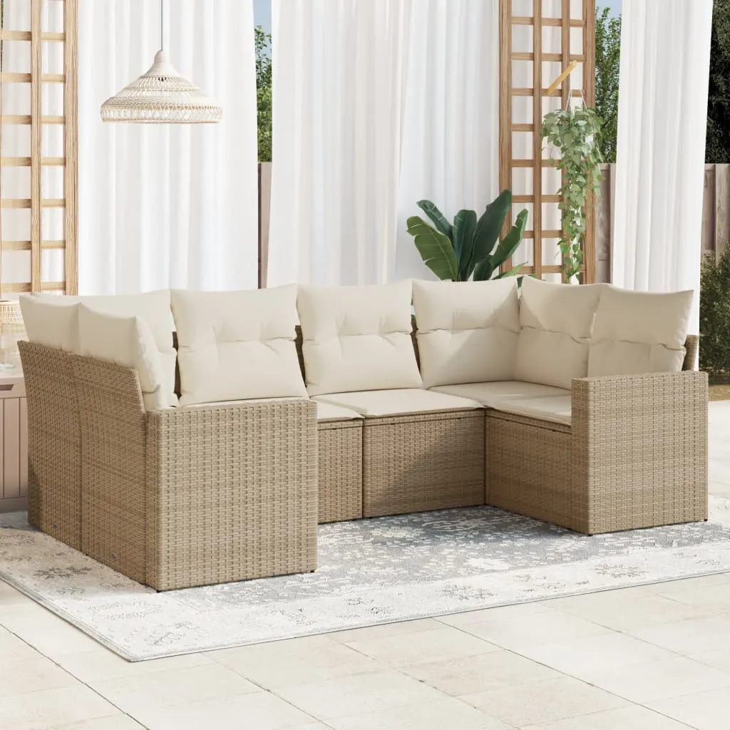 vidaXL Set Divano da Giardino 6 pz con Cuscini Beige in Polyrattan