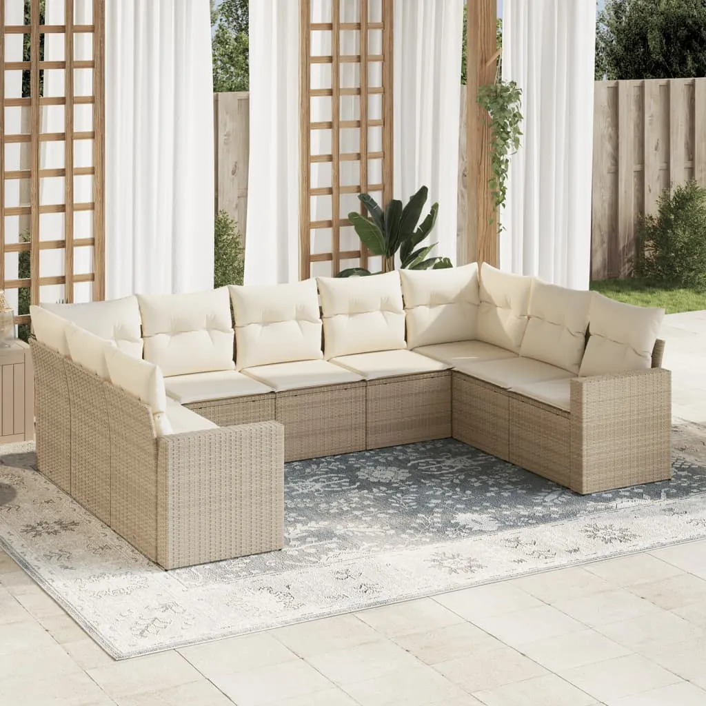 vidaXL Set Divano da Giardino 9 pz con Cuscini Beige in Polyrattan