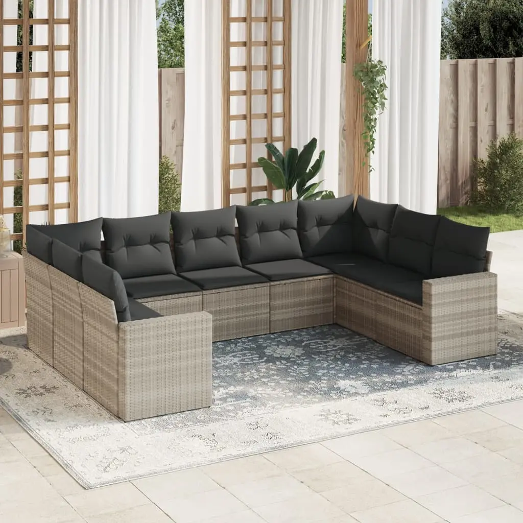 Set Divano da Giardino 9pz con Cuscini Grigio Chiaro Polyrattan