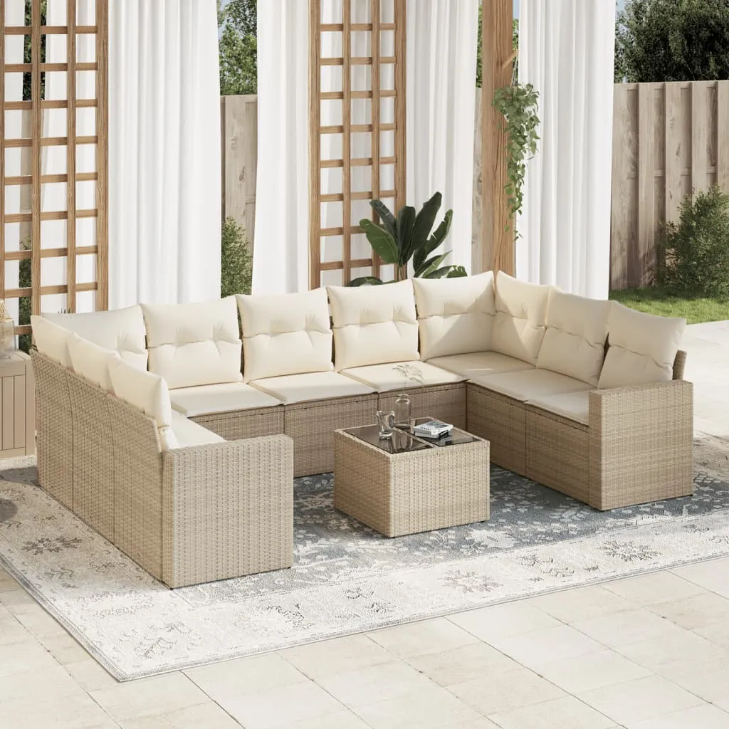 vidaXL Set Divano da Giardino 10 pz con Cuscini Beige in Polyrattan