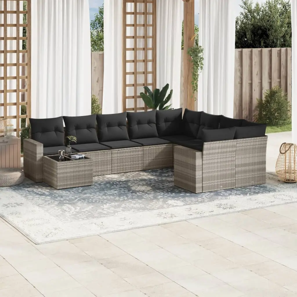 Set Divano Giardino 10 pz con Cuscini Grigio Chiaro Polyrattan