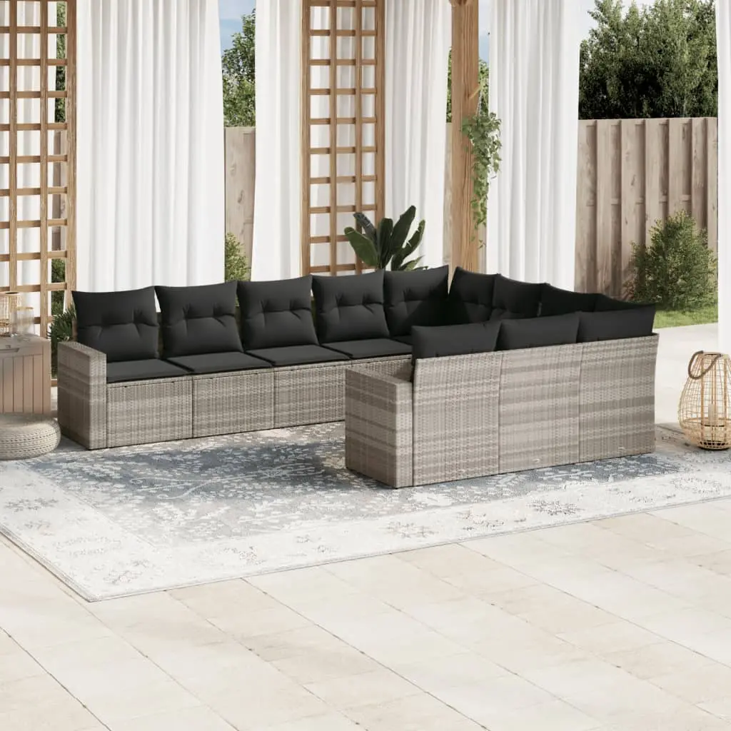 Set Divano Giardino 10 pz con Cuscini Grigio Chiaro Polyrattan