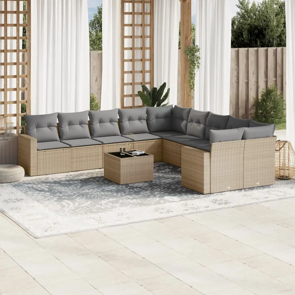 Set Divani da Giardino 11 pz con Cuscini Beige in Polyrattan