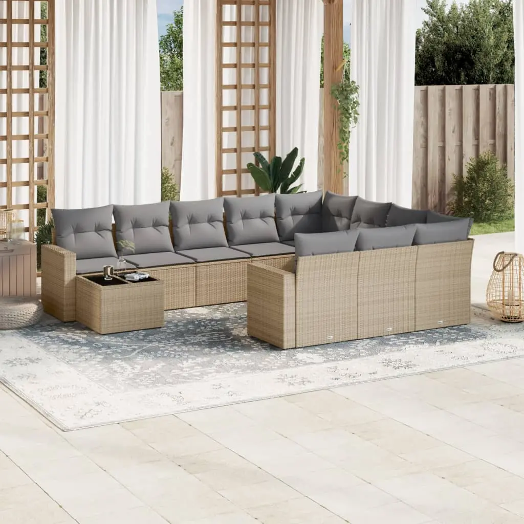 Set Divani da Giardino 11 pz con Cuscini Beige in Polyrattan