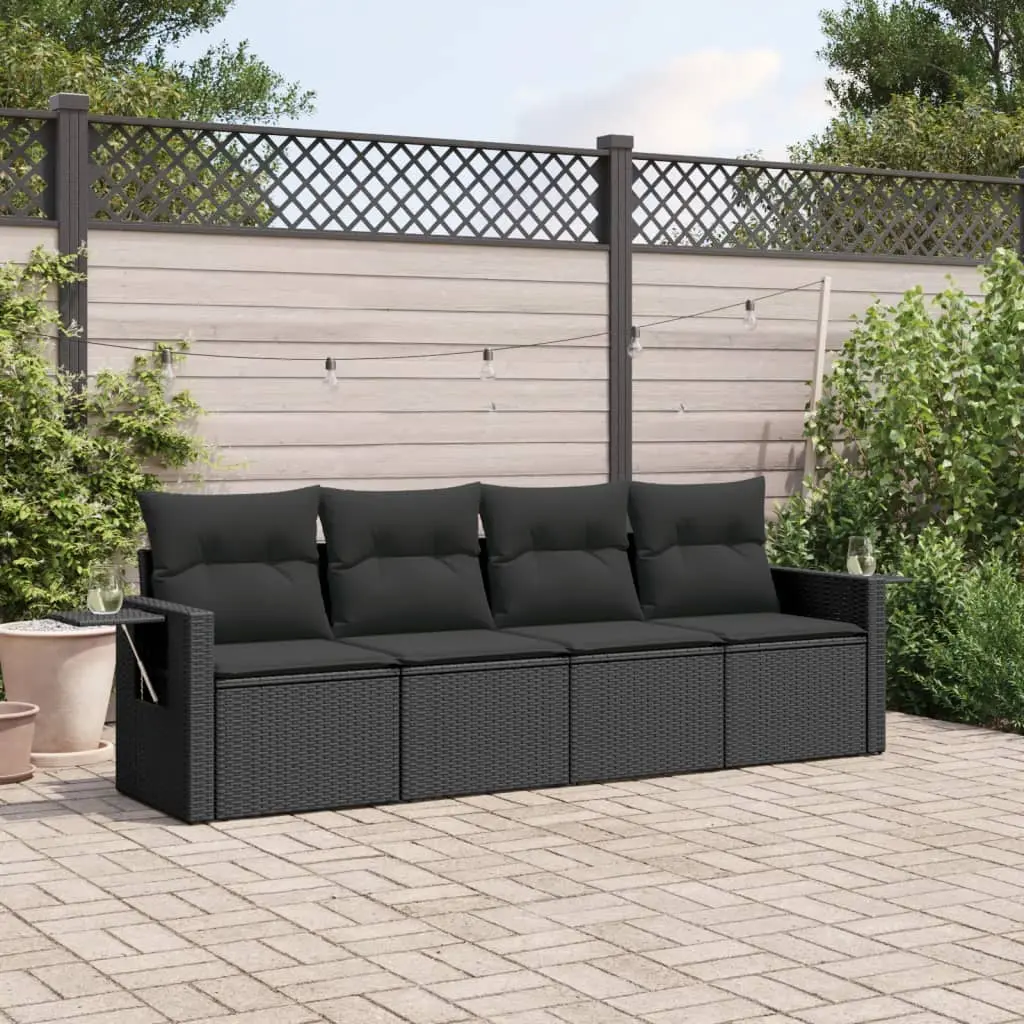 Set Divani da Giardino 4 pz con Cuscini Nero in Polyrattan