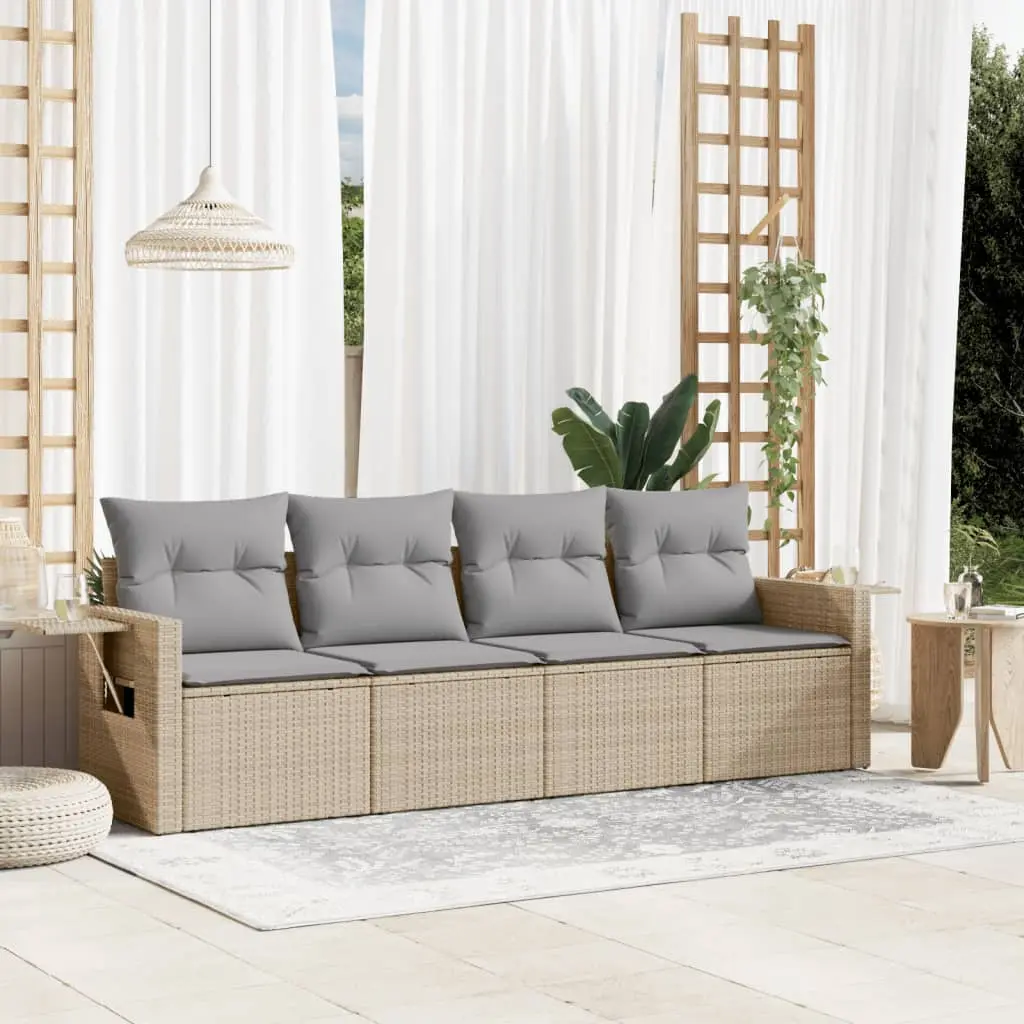 Set Divano da Giardino 4 pz con Cuscini Beige in Polyrattan