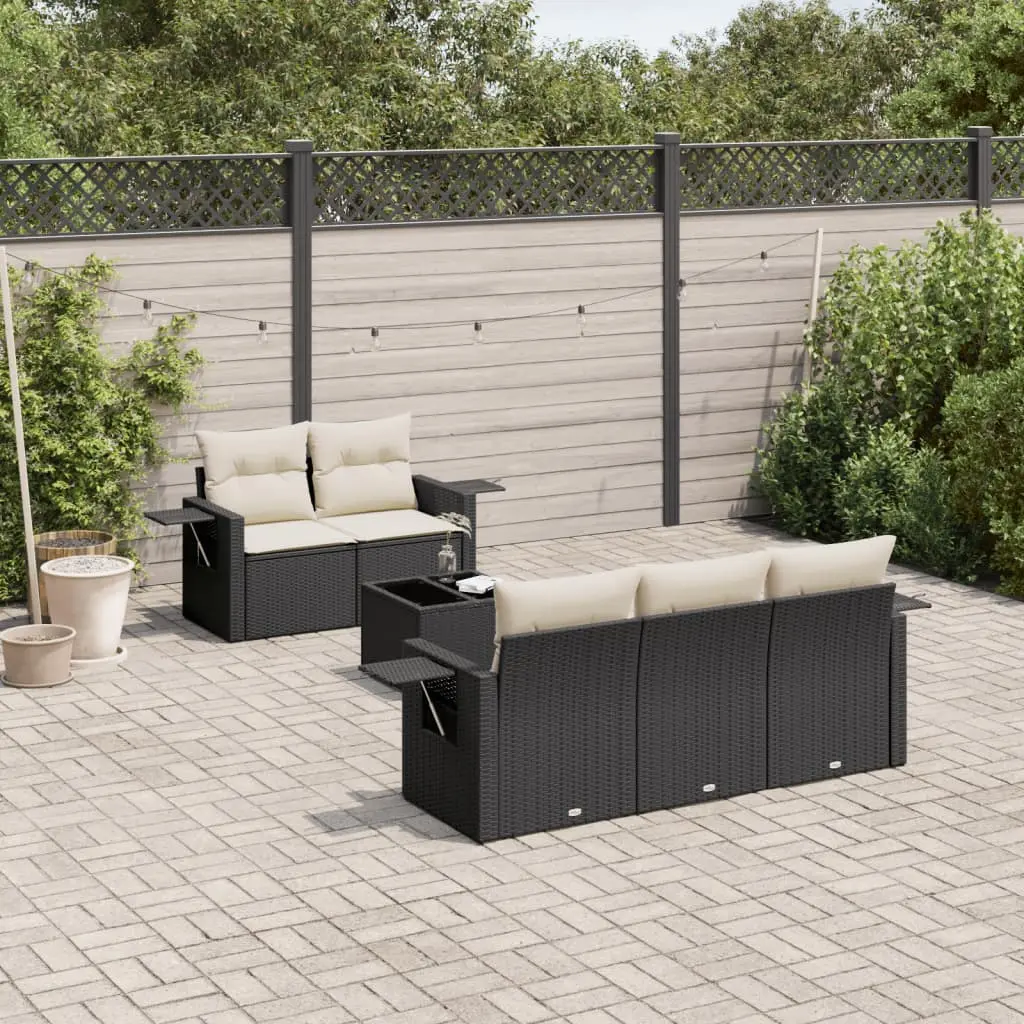 Set Divano da Giardino 6 pz con Cuscini Nero in Polyrattan