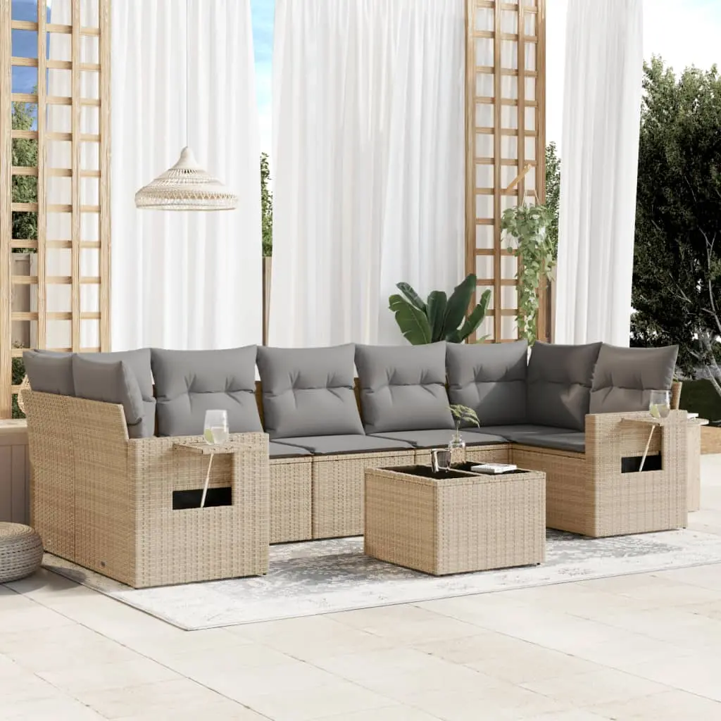 Set Divano da Giardino 8 pz con Cuscini Beige in Polyrattan