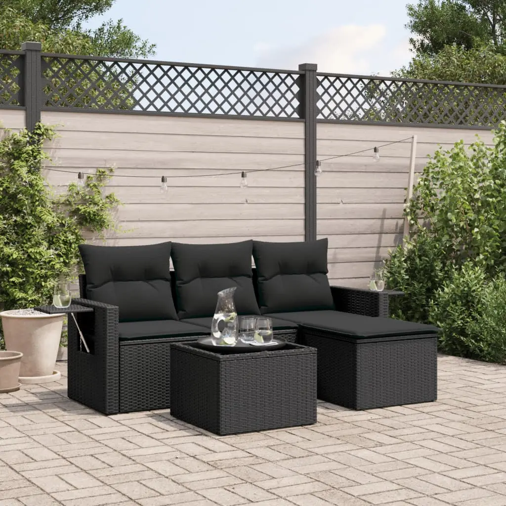 Set Divani da Giardino 4 pz con Cuscini Nero in Polyrattan