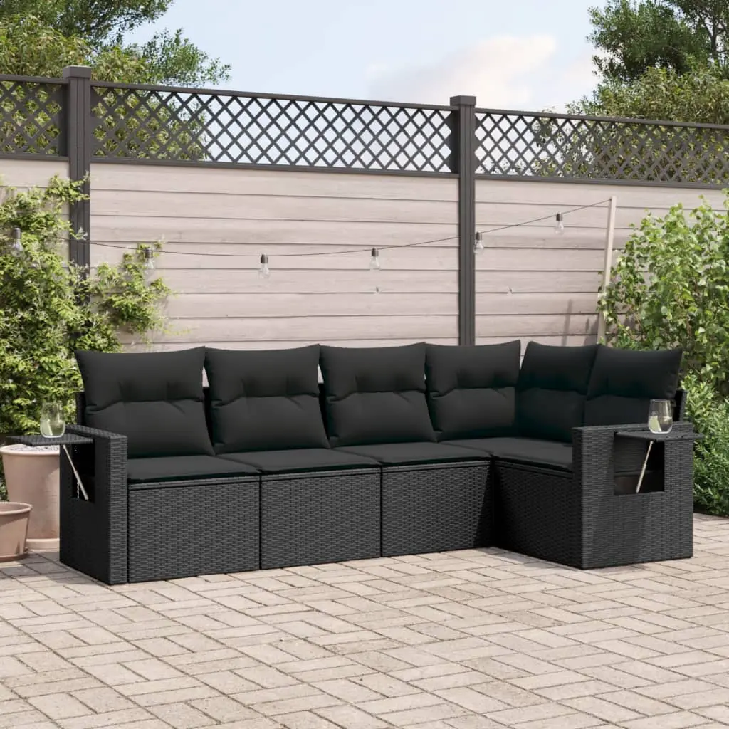 Set Divani da Giardino 5 pz con Cuscini in Polyrattan Nero